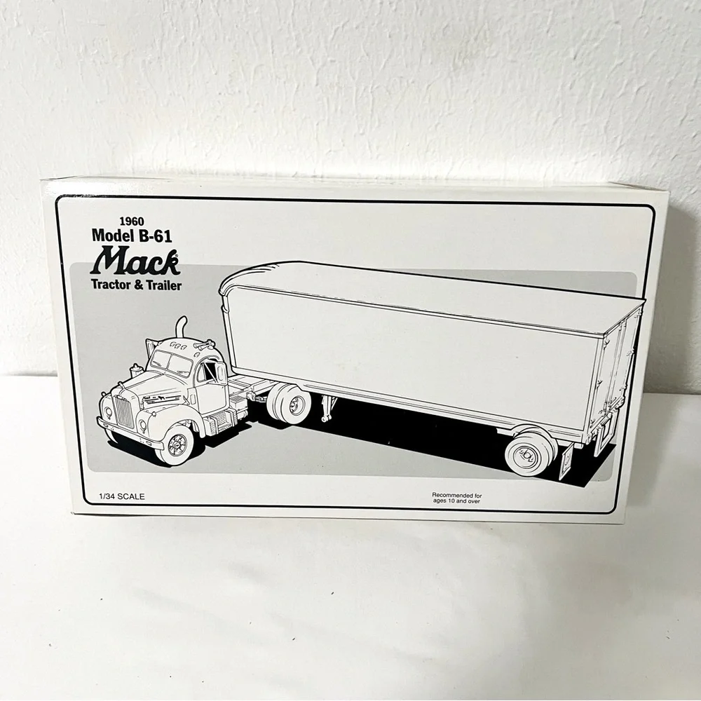 Vintage 1960 Mack Tractor & Trailer Model B-61 Red and White NIB Die Cast Metal